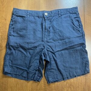 Daniel Hechter‎ Paris Mens Linen Shorts Flat Front Blue Size 36 Summer